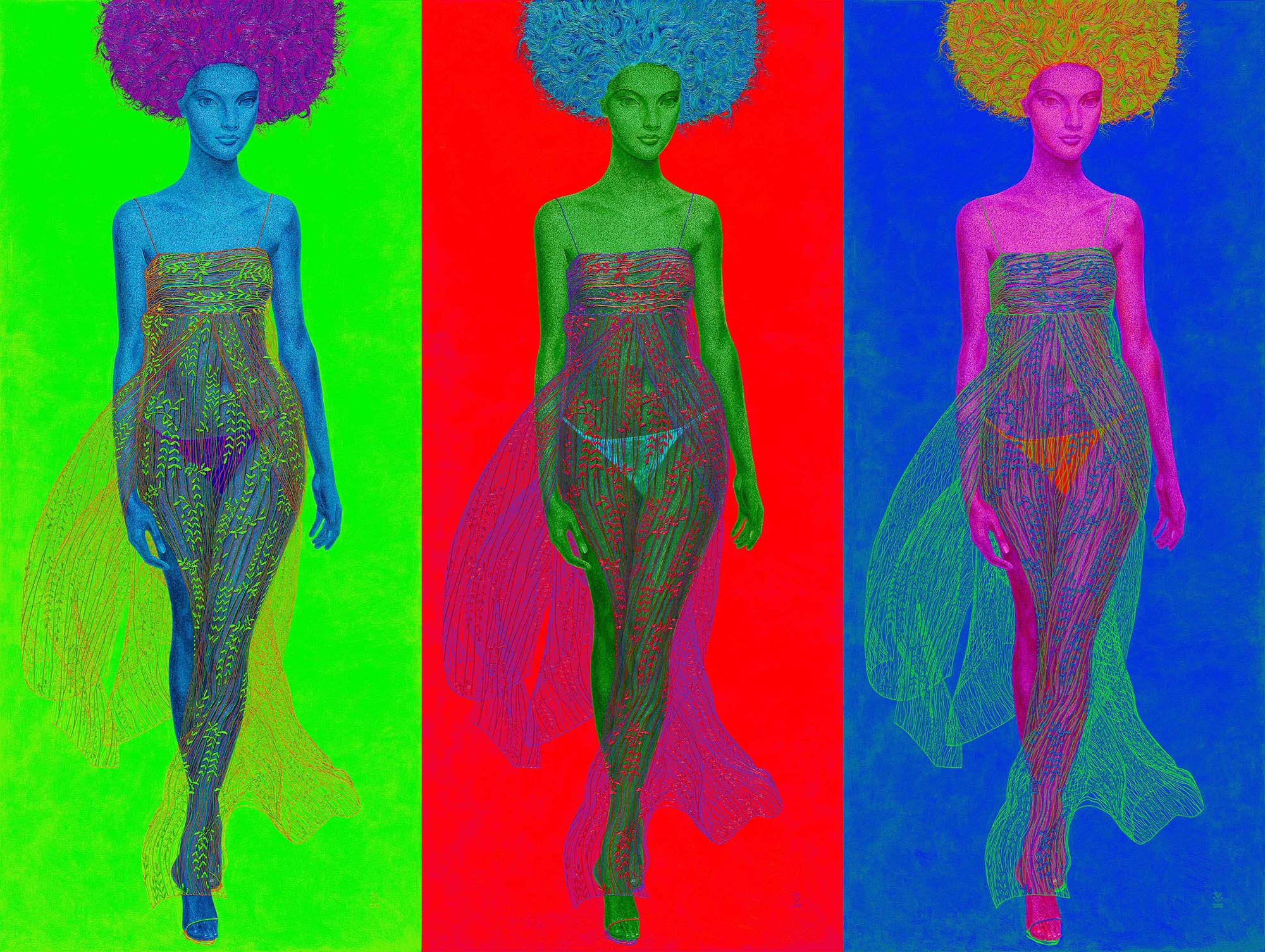 东方复兴主义时期天女系列作品《蓝绿紫天女》